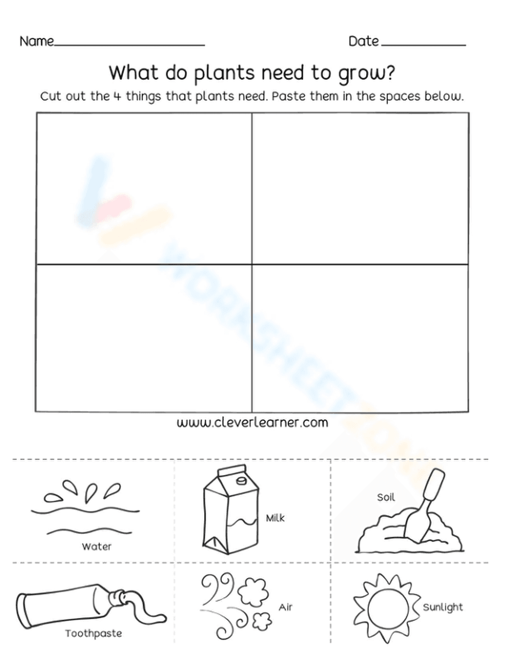 What do plants need to grow? - Cut and paste - Page 1