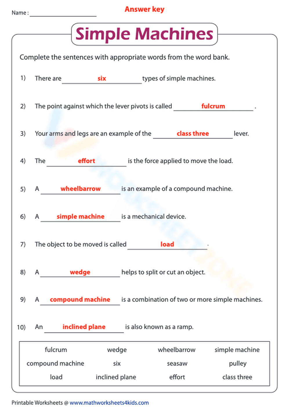 Simple Machines - Fill in the blank - Page 2
