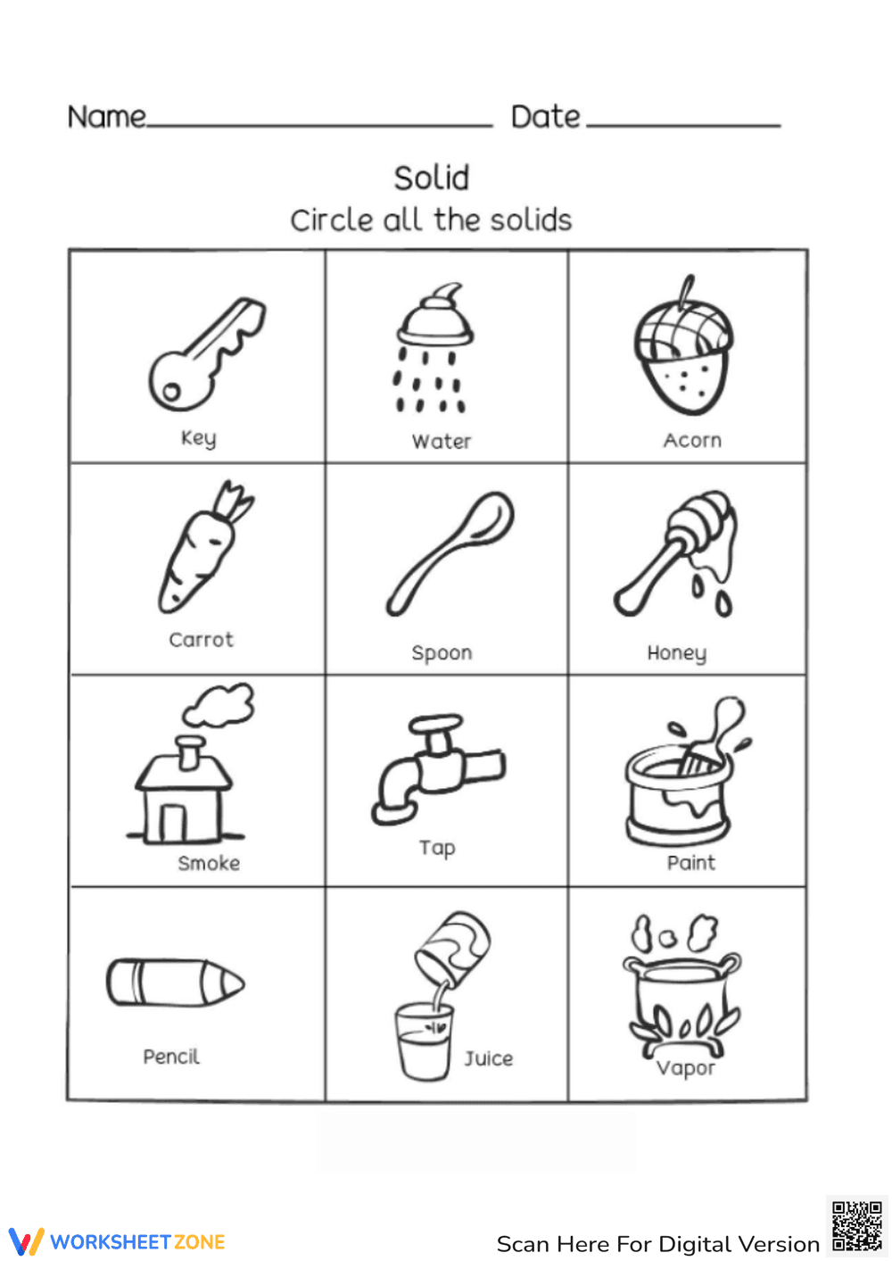 Solid Object Identification Worksheet - Page 1