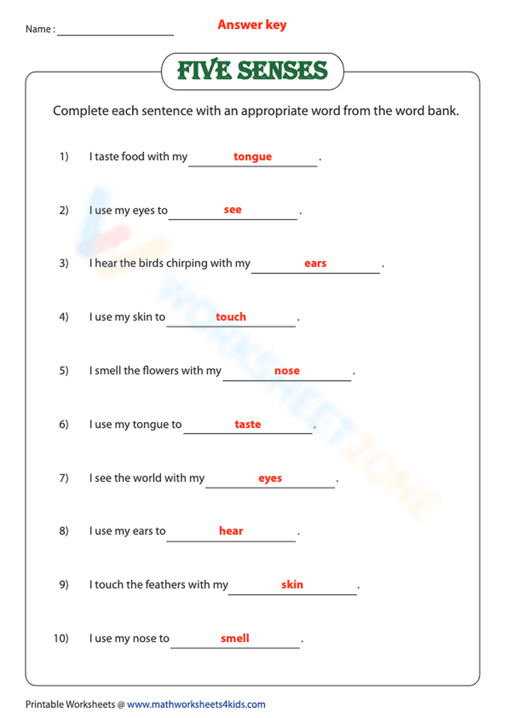 Five senses - Fill in the blank - Page 2
