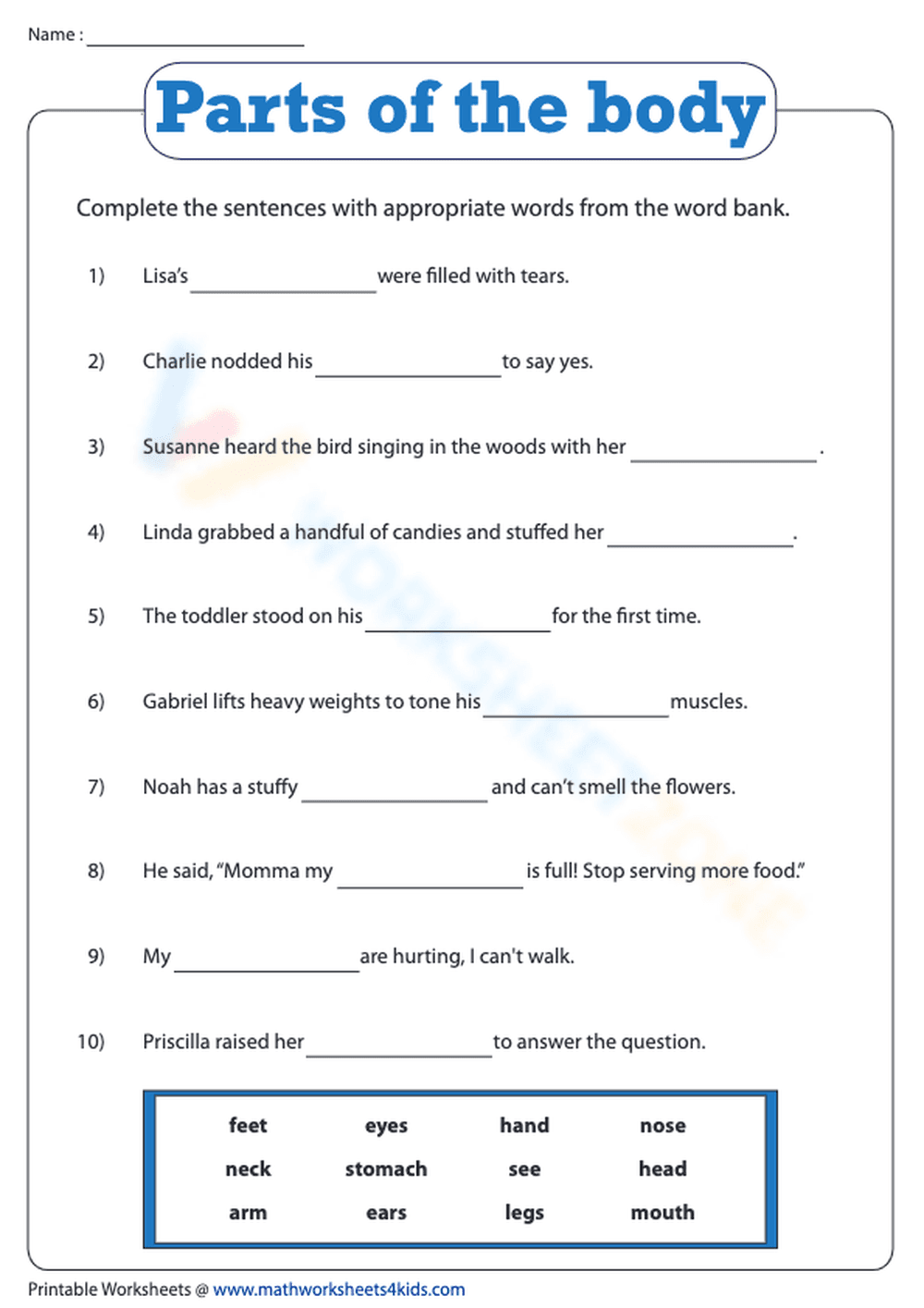 Parts of the body - Fill in the blank - Page 1