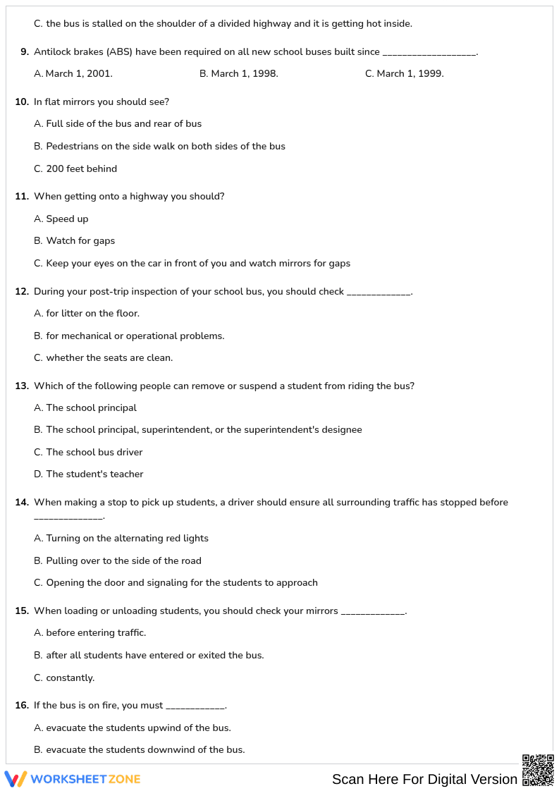 Free printable Hawaii CDL School Bus worksheet part 2 - Page 2