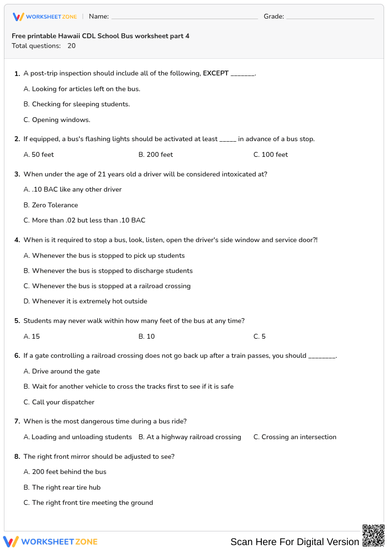 Free printable Hawaii CDL School Bus worksheet part 4 - Page 1