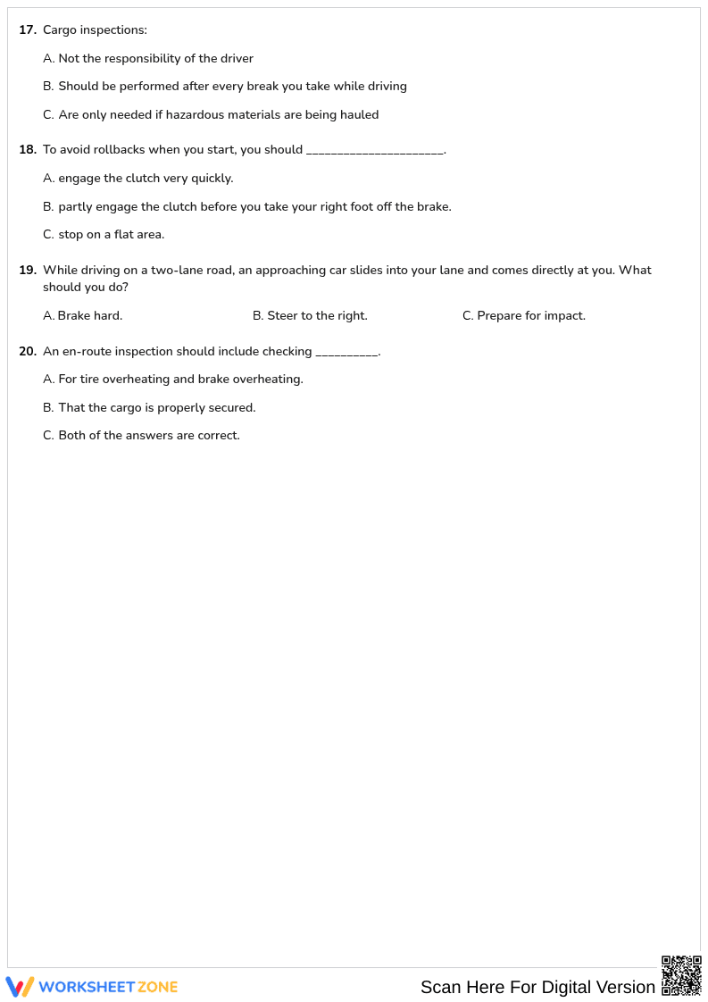 Free printable Alaska CDL General Knowledge worksheet part 21 - Page 3