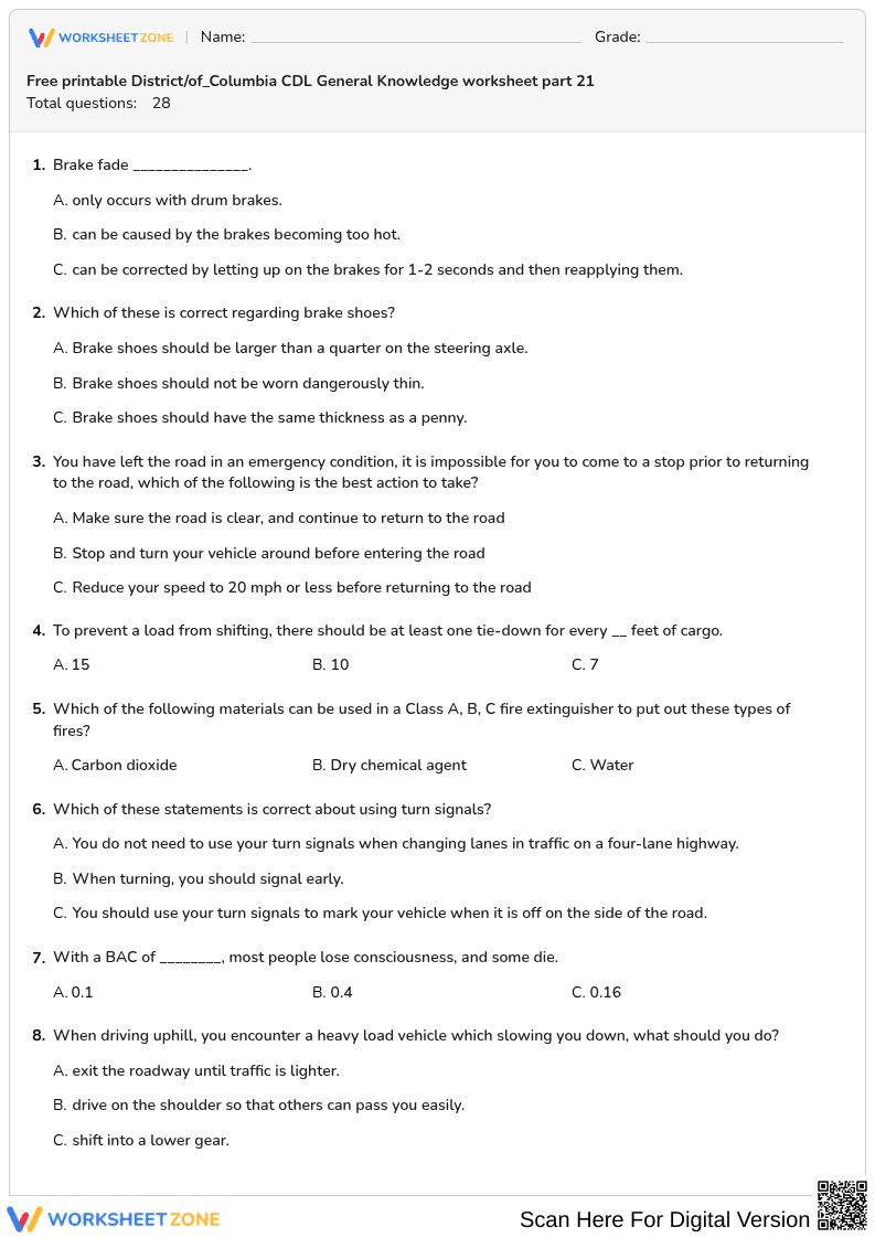 Free printable District/of_Columbia CDL General Knowledge worksheet part 21