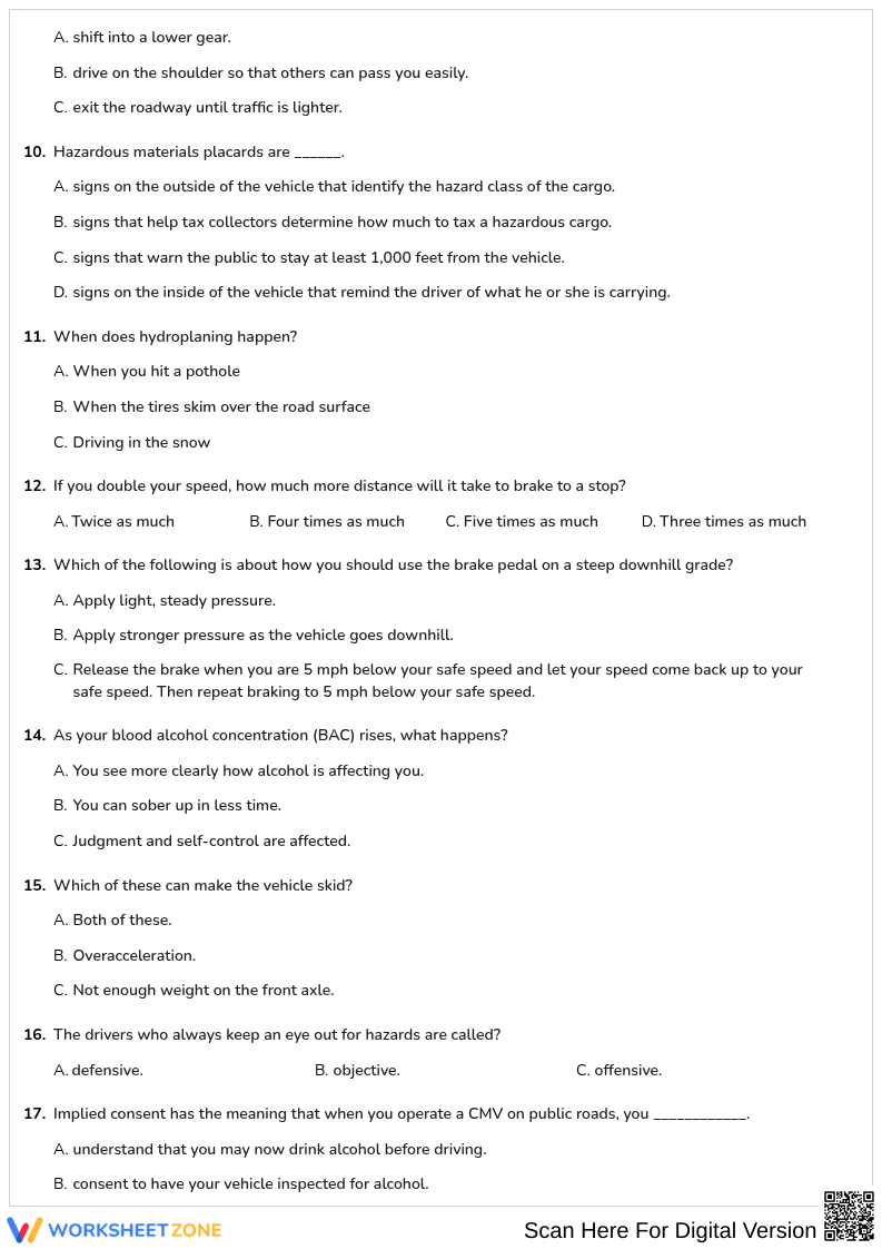 Free printable Rhode/Island CDL General Knowledge worksheet part 21 - Page 2