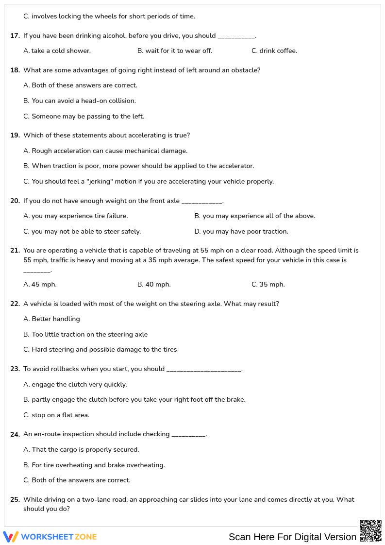 Free printable Florida CDL General Knowledge worksheet part 21 - Page 3