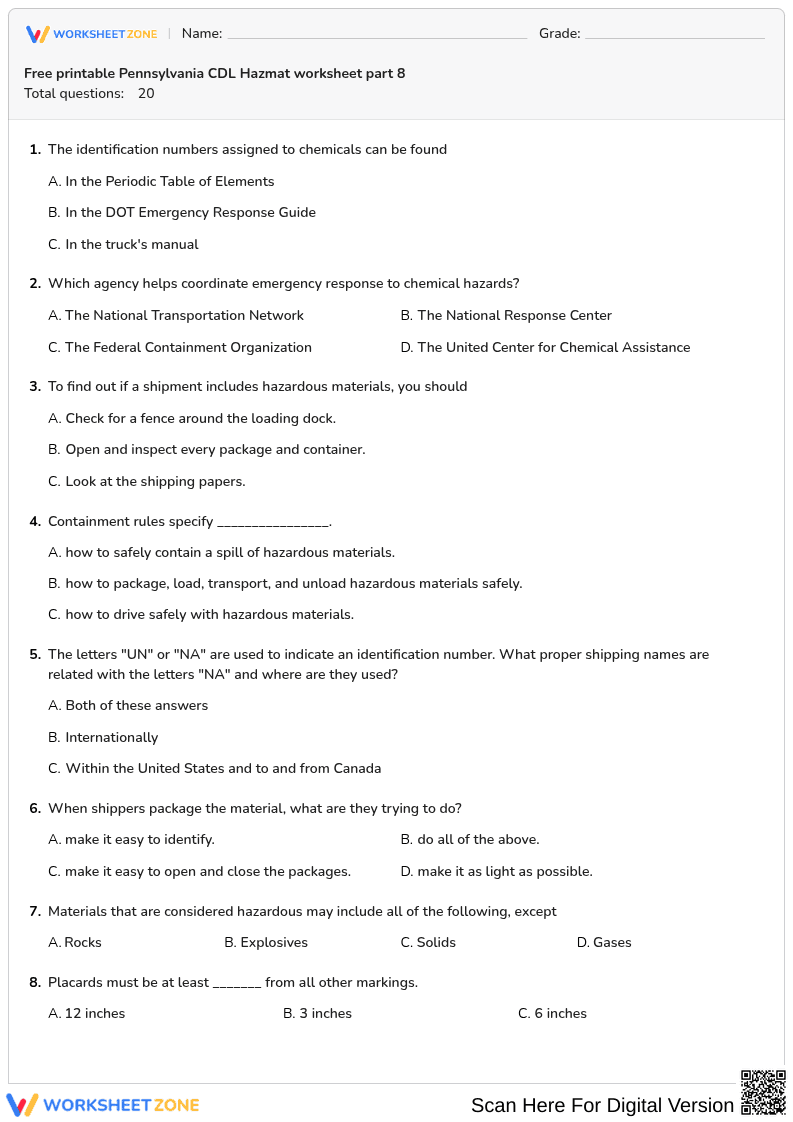 Free printable Pennsylvania CDL Hazmat worksheet part 8