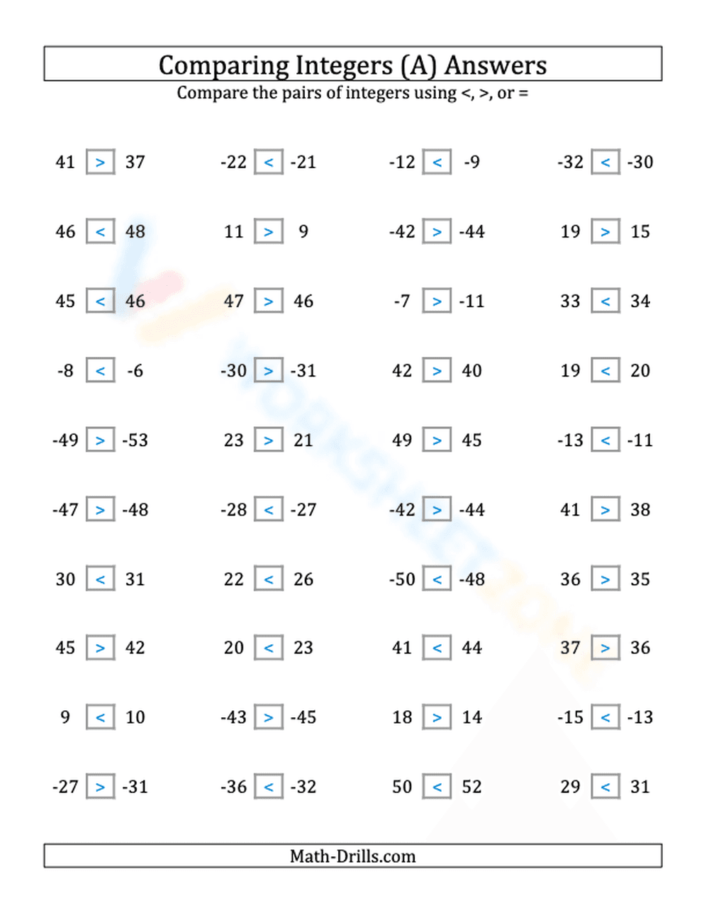 Integers comparing (close proximity) from -50 to 50 (1) - Page 2
