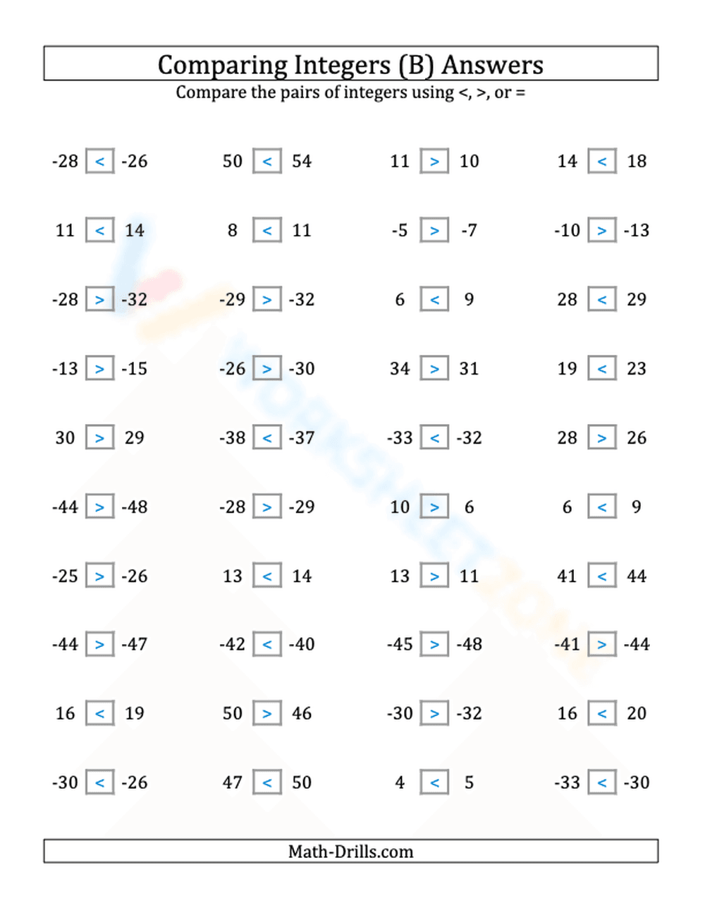 Integers comparing (close proximity) from -50 to 50 (2) - Page 2