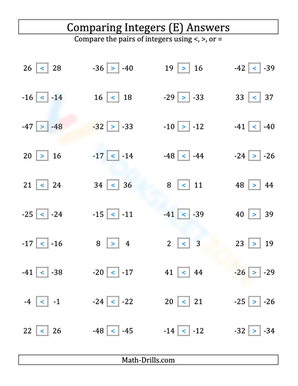 Integers comparing (close proximity) from -50 to 50 (5) - Page 2