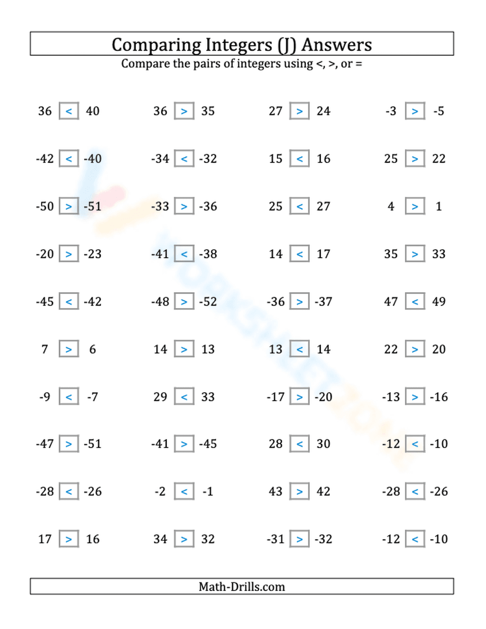 Integers comparing (close proximity) from -50 to 50 (10) - Page 2