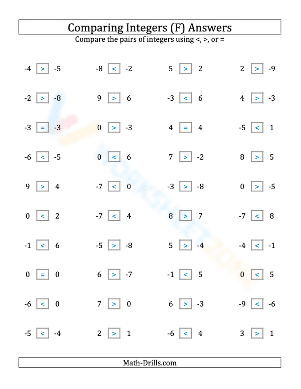 Integers comparing from -9 to 9 (6) - Page 2