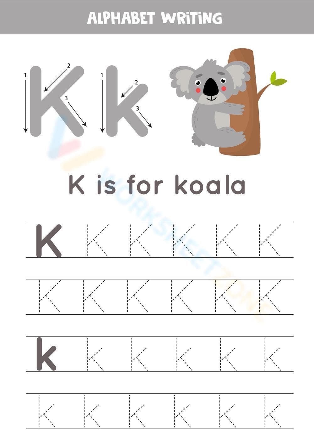 K is for Koala – Letter K Handwriting - Page 1