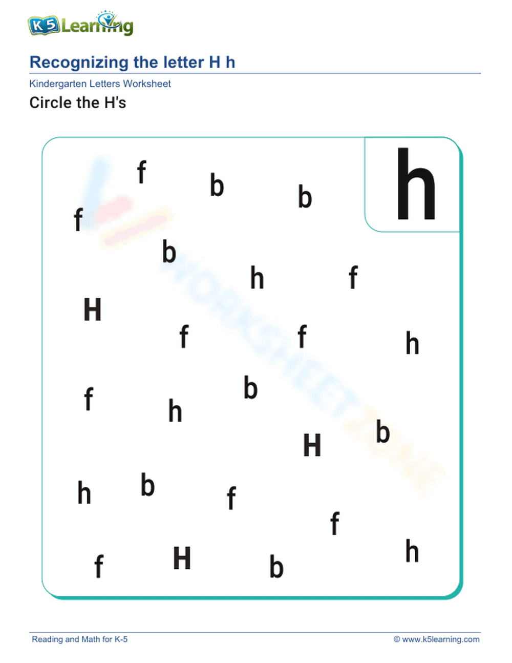 Recognize letter Hh - Page 1