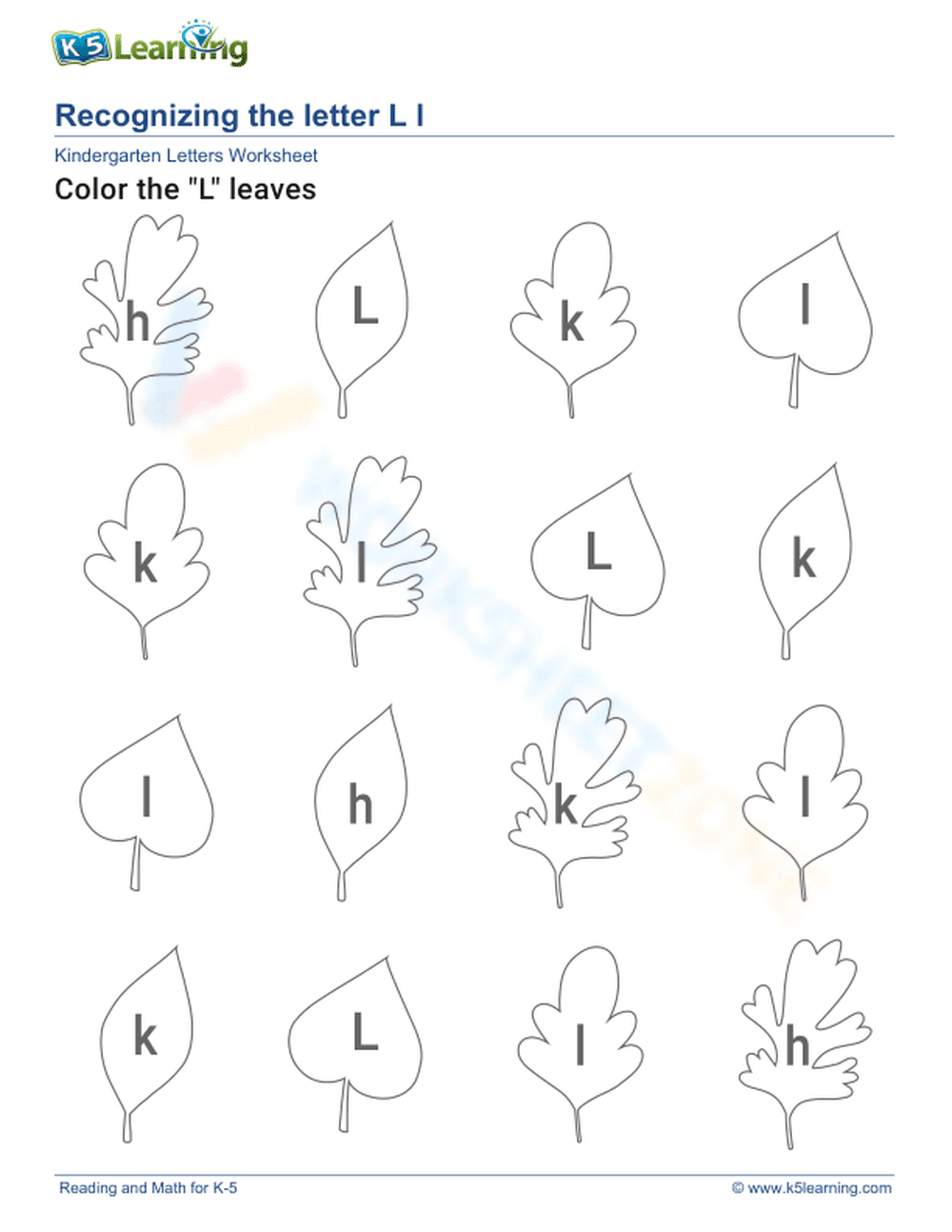 Recognize letter Ll - Page 1