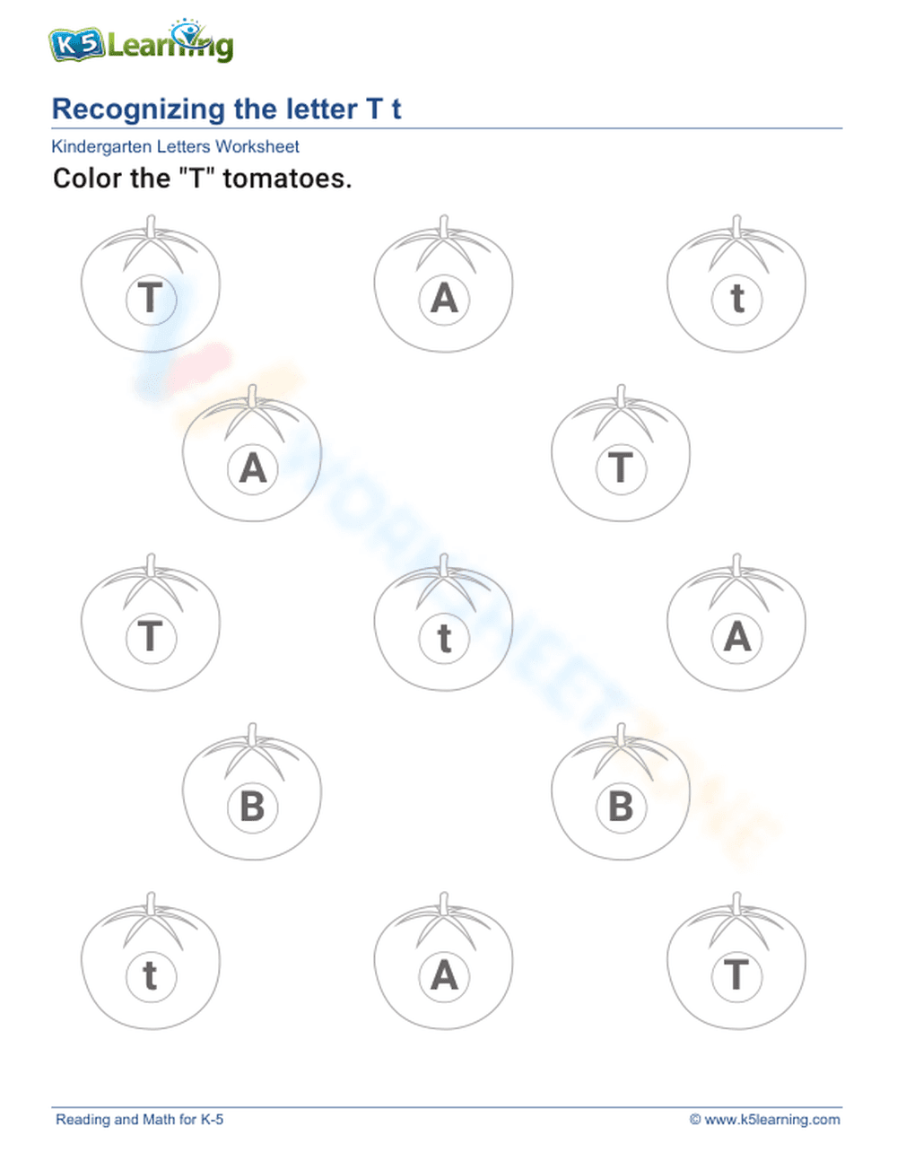 Recognize letter Tt - Page 1