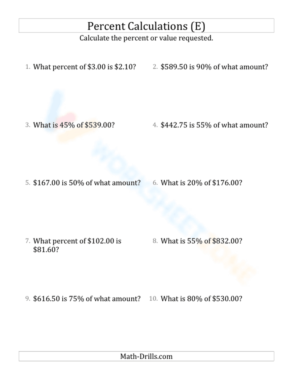 Mixed percent calculations - Page 1
