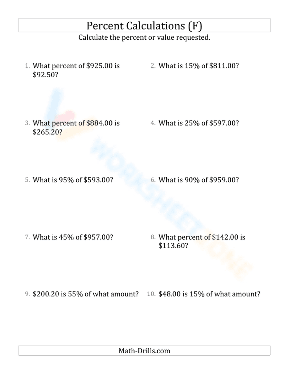 Mixed percent calculations - Page 1