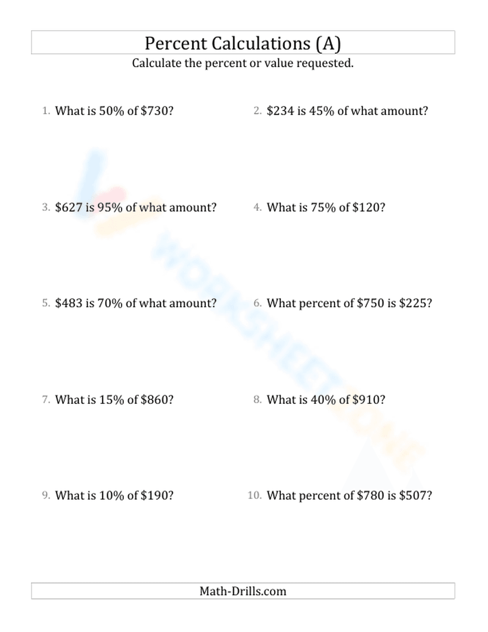 Mixed percent calculations - Page 1