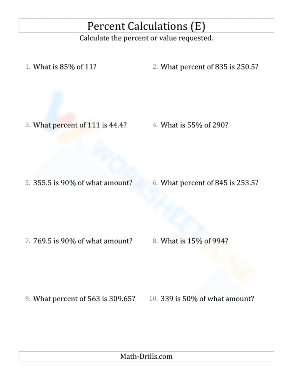 Mixed percent calculations - Page 1