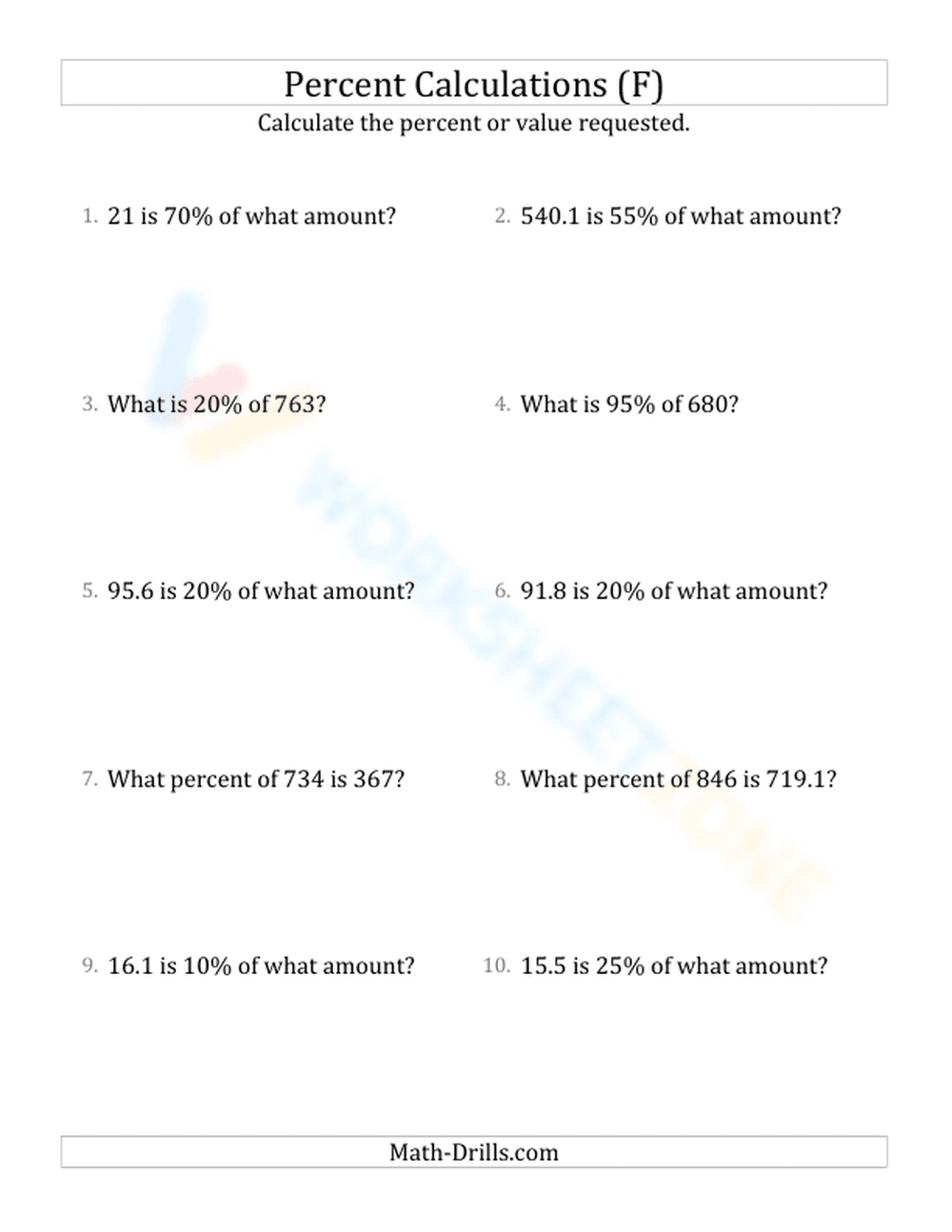 Mixed percent calculations - Page 1