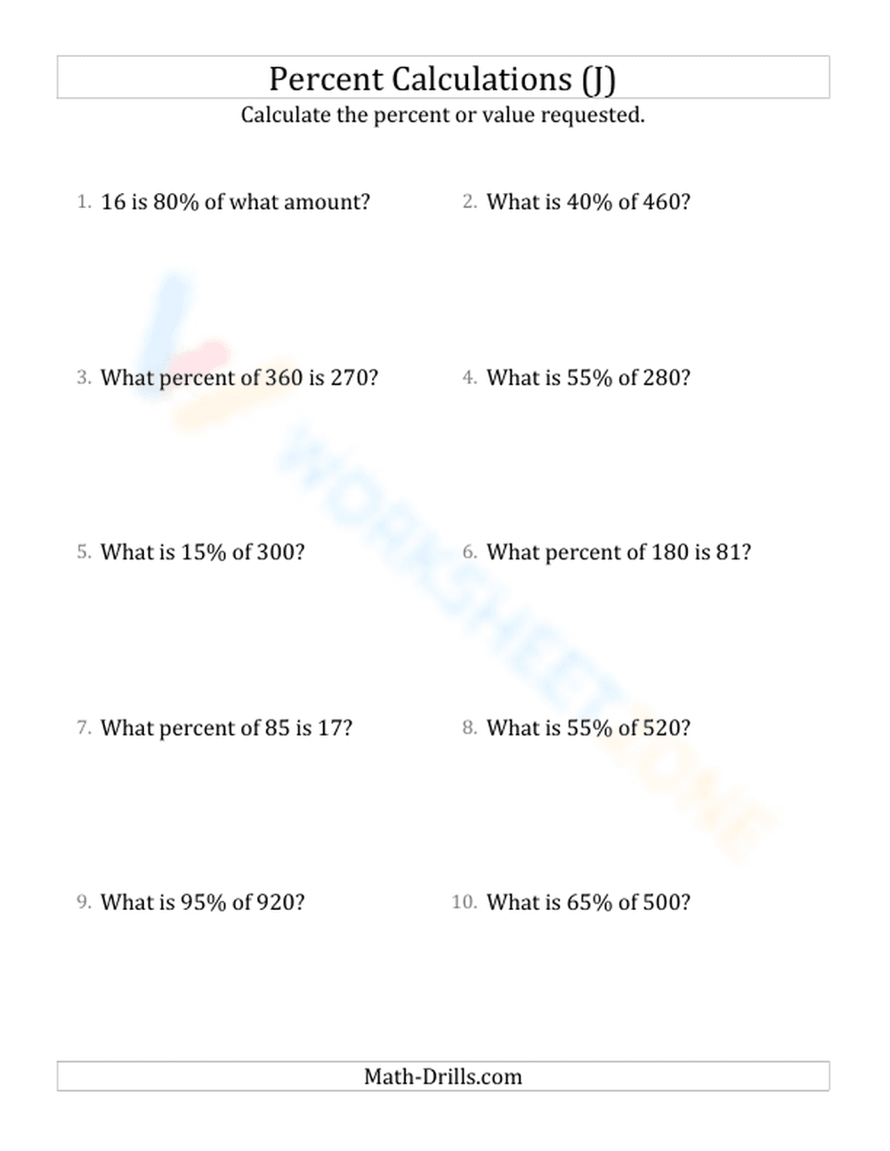 Mixed percent calculations - Page 1