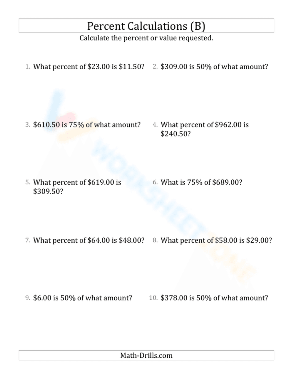 Mixed percent calculations - Page 1