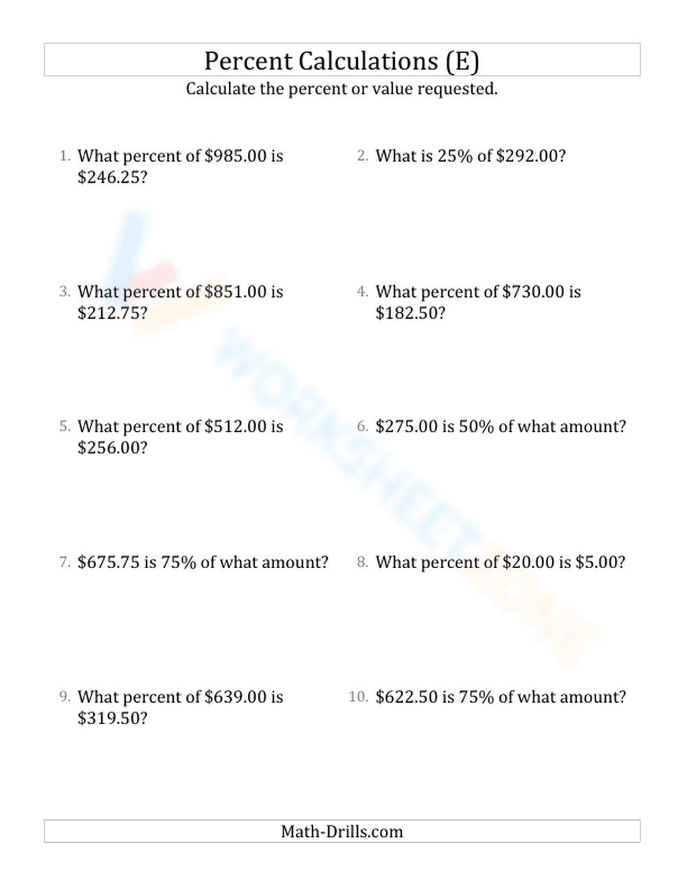 Mixed percent calculations - Page 1