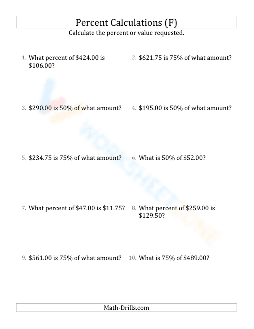 Mixed percent calculations - Page 1