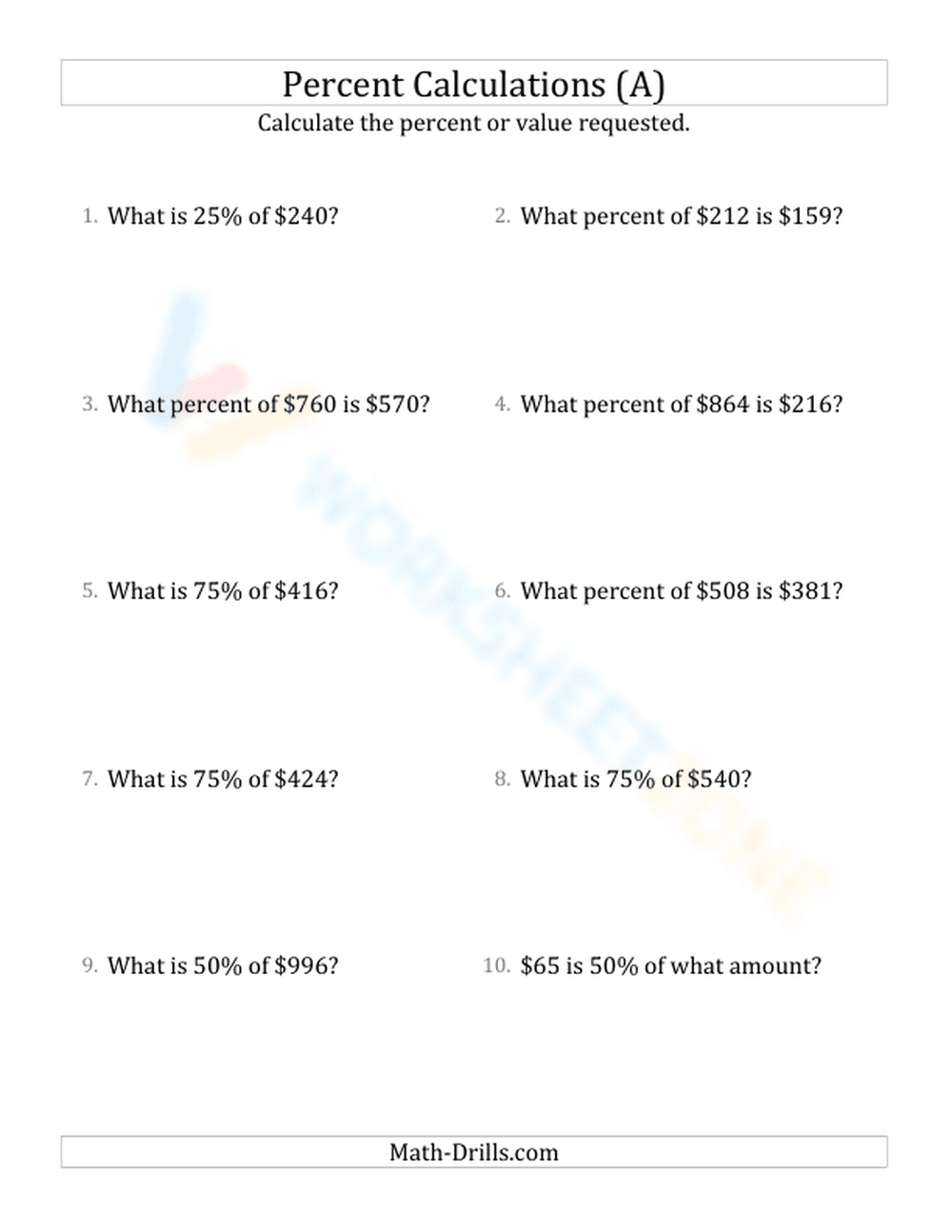 Mixed percent calculations - Page 1