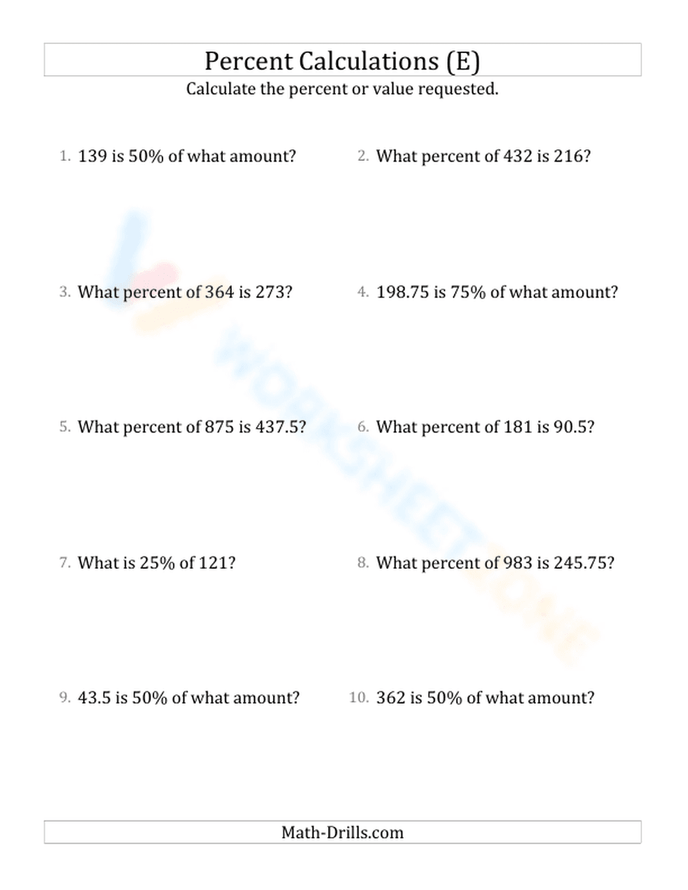 Mixed percent calculations - Page 1
