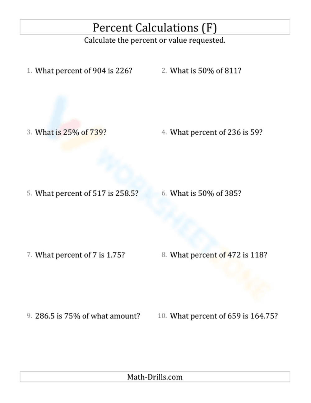 Mixed percent calculations - Page 1