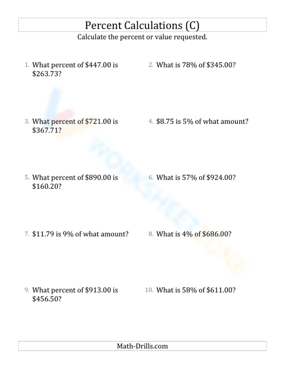 Mixed percent calculations - Page 1