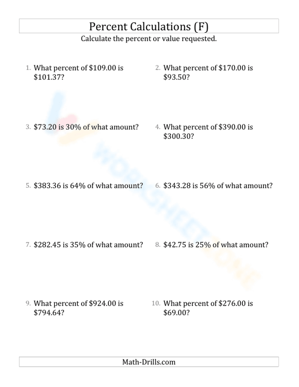 Mixed percent calculations - Page 1