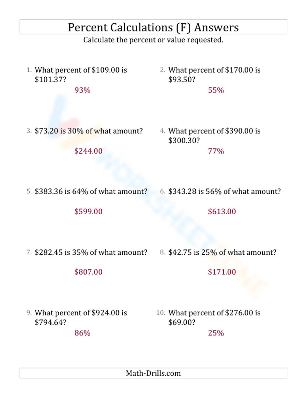 Mixed percent calculations - Page 2