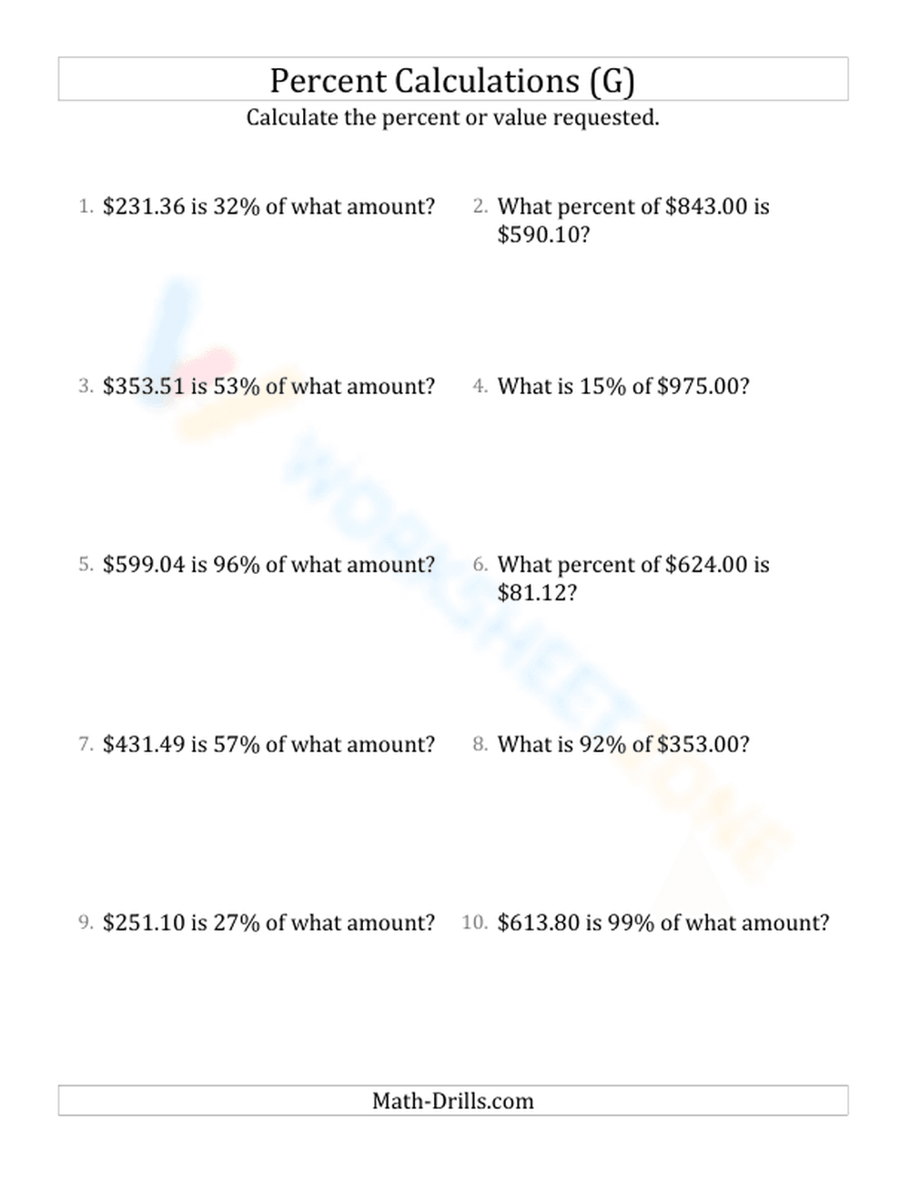 Mixed percent calculations - Page 1