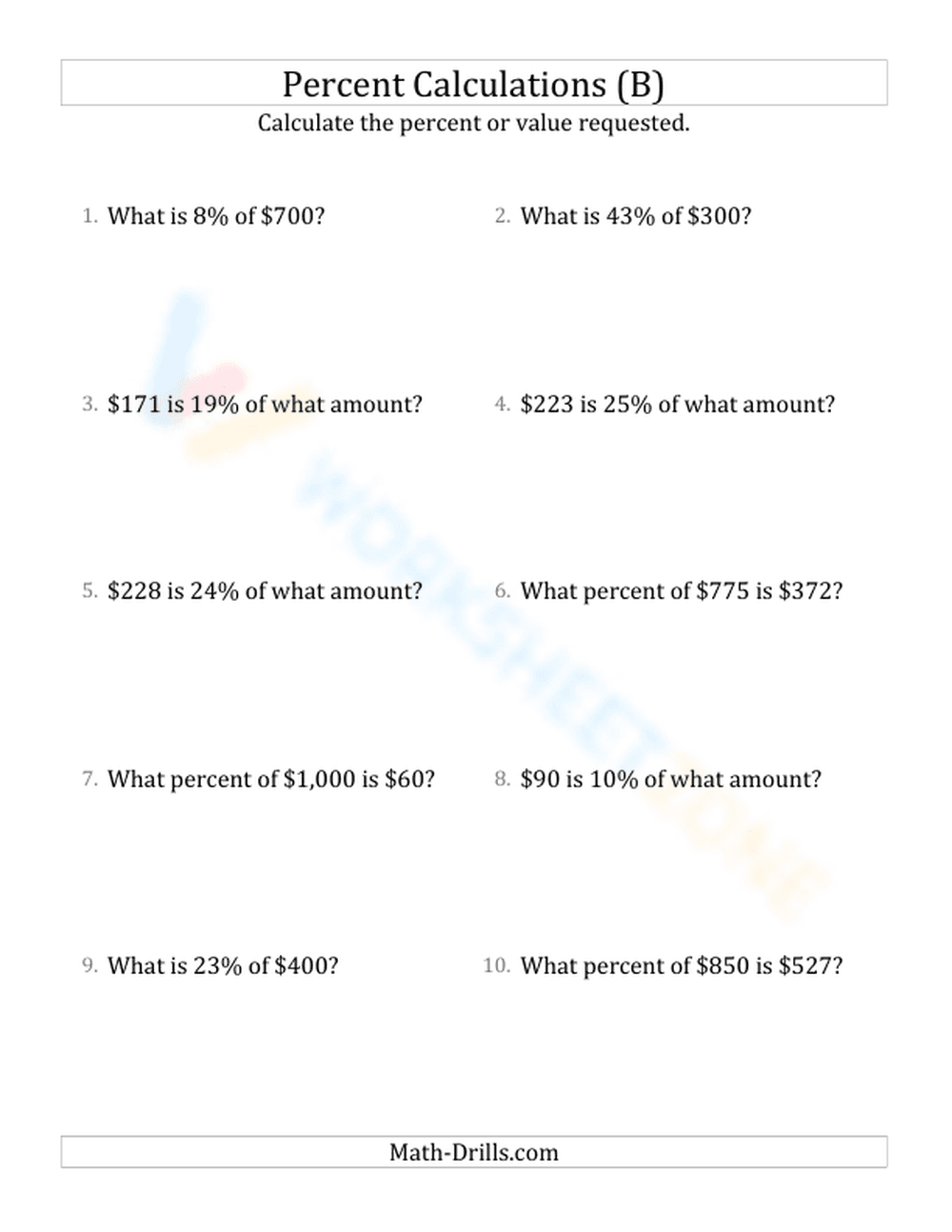 Mixed percent calculations - Page 1