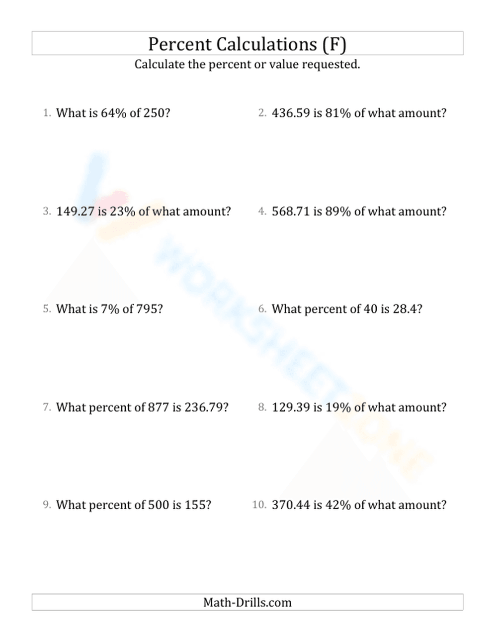 Mixed percent calculations - Page 1