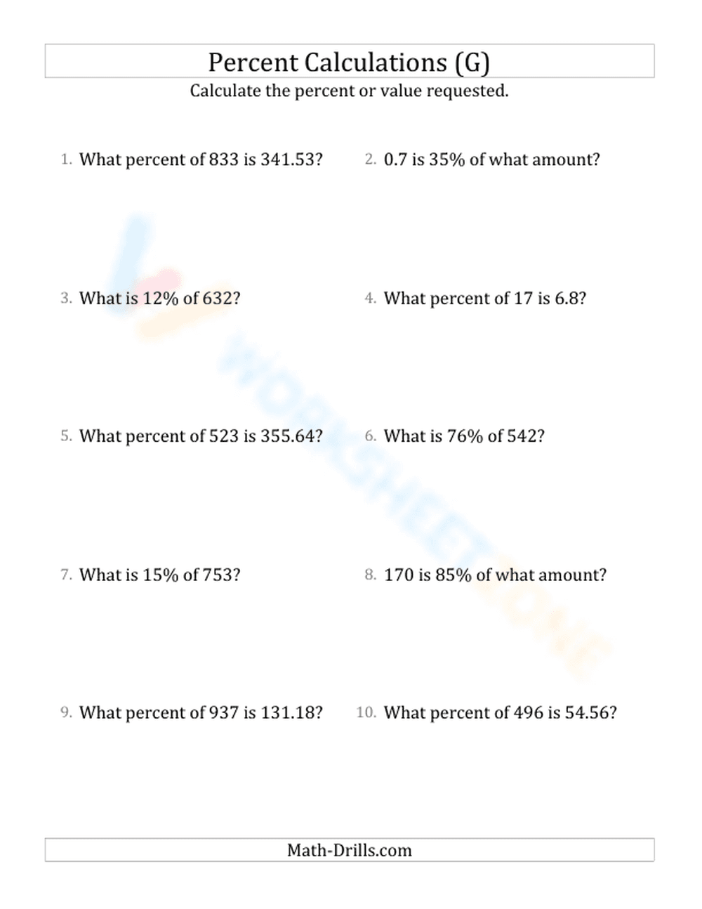 Mixed percent calculations - Page 1