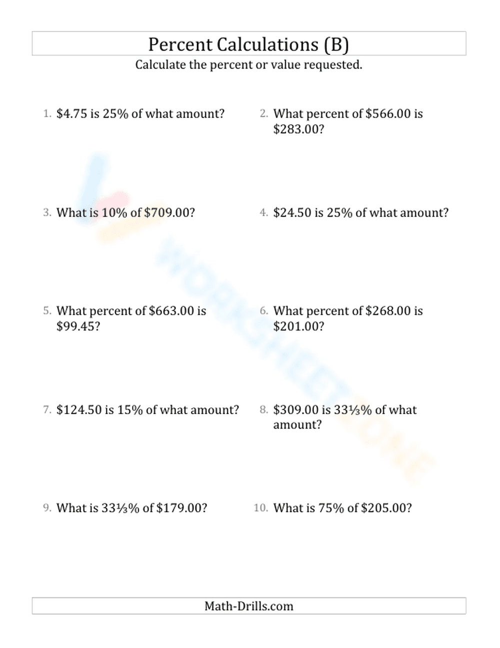 Mixed percent calculations - Page 1