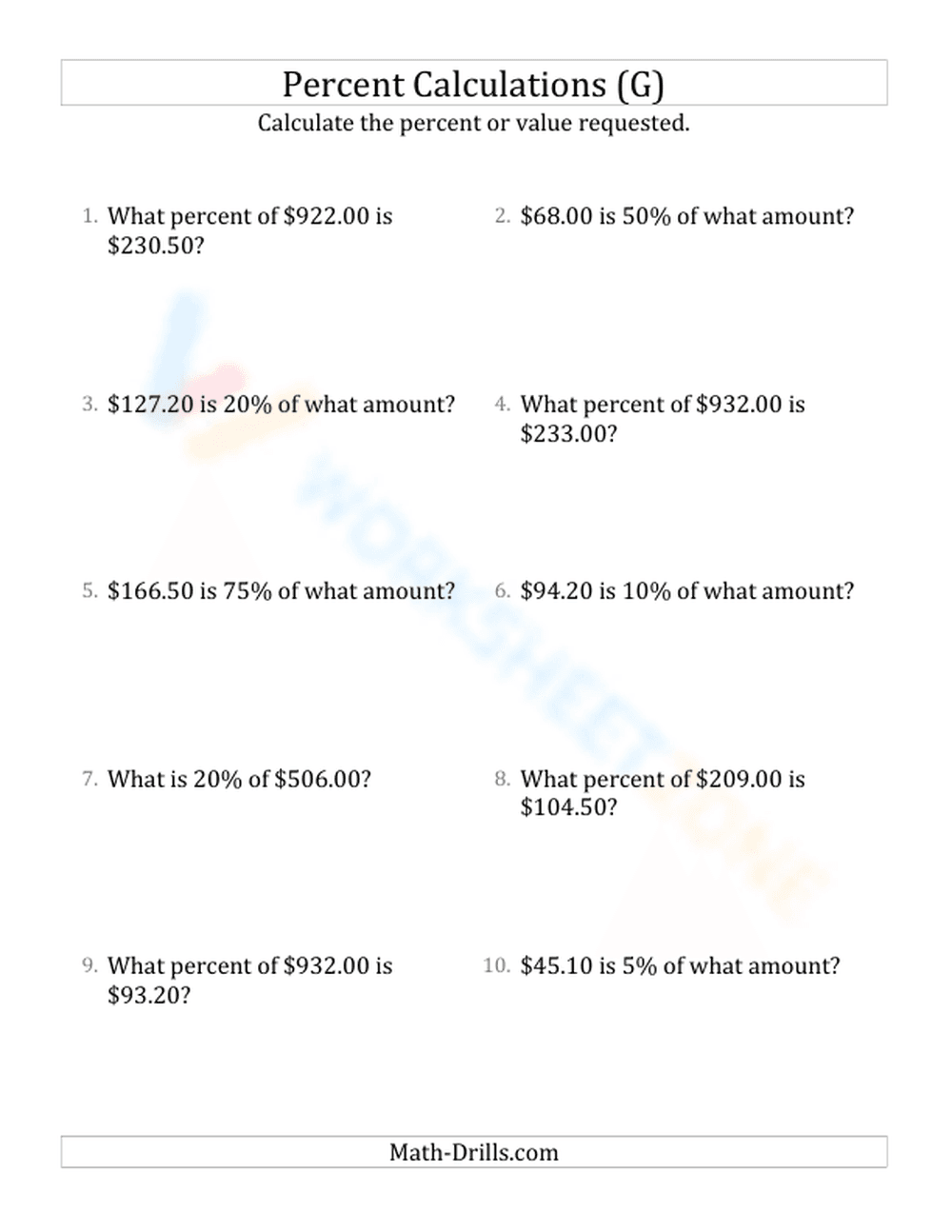 Mixed percent calculations - Page 1