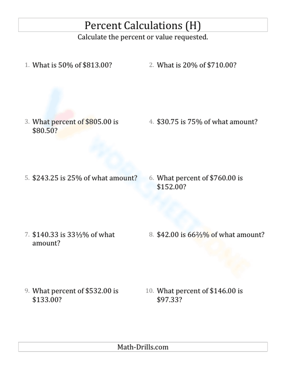 Mixed percent calculations - Page 1