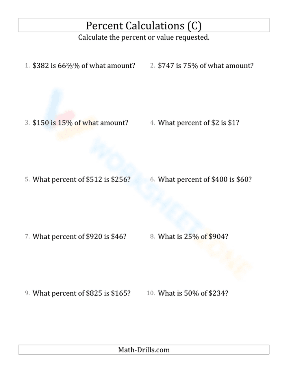 Mixed percent calculations - Page 1