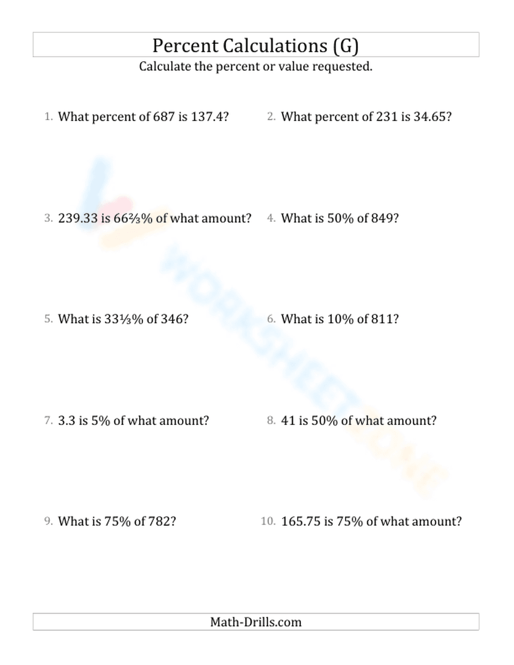 Mixed percent calculations - Page 1