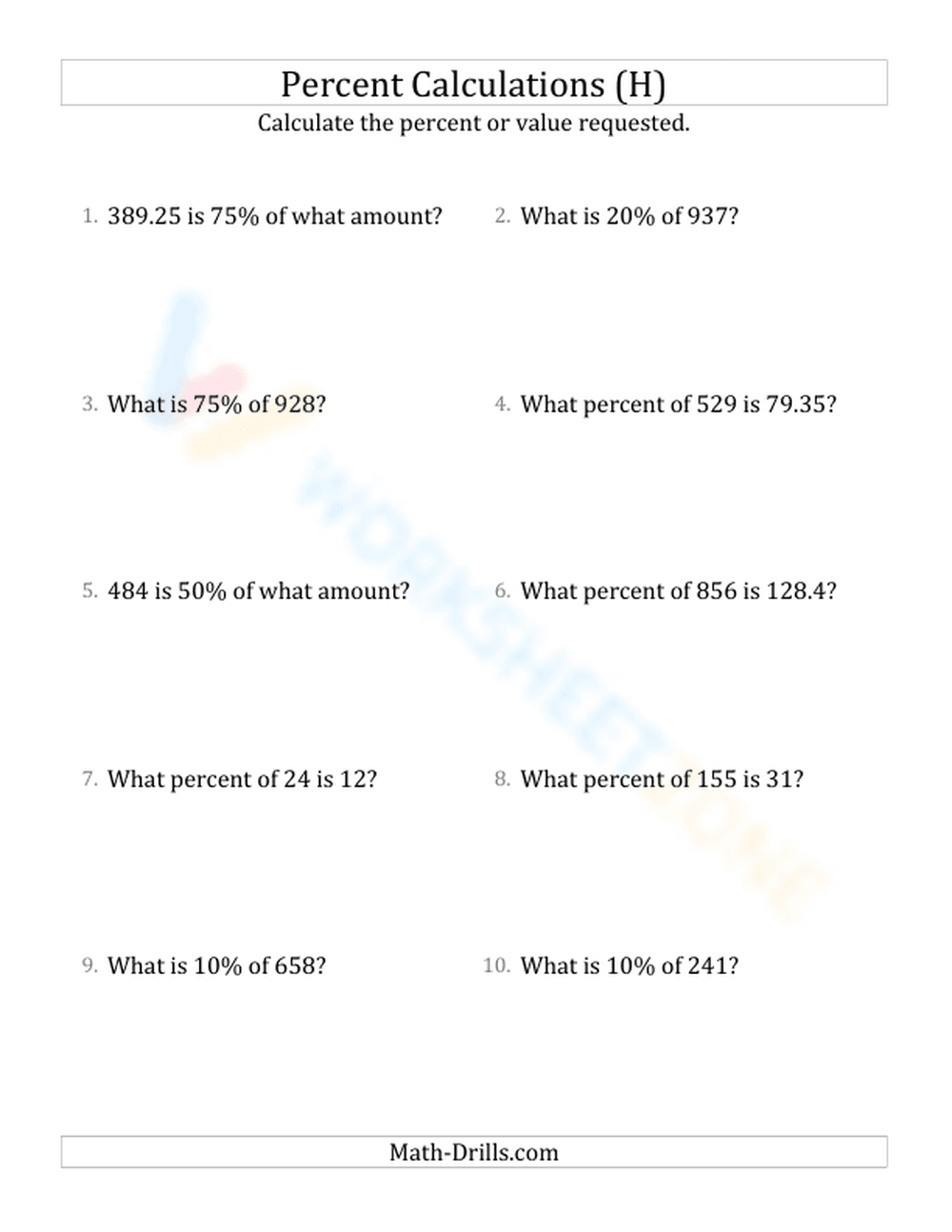 Mixed percent calculations - Page 1