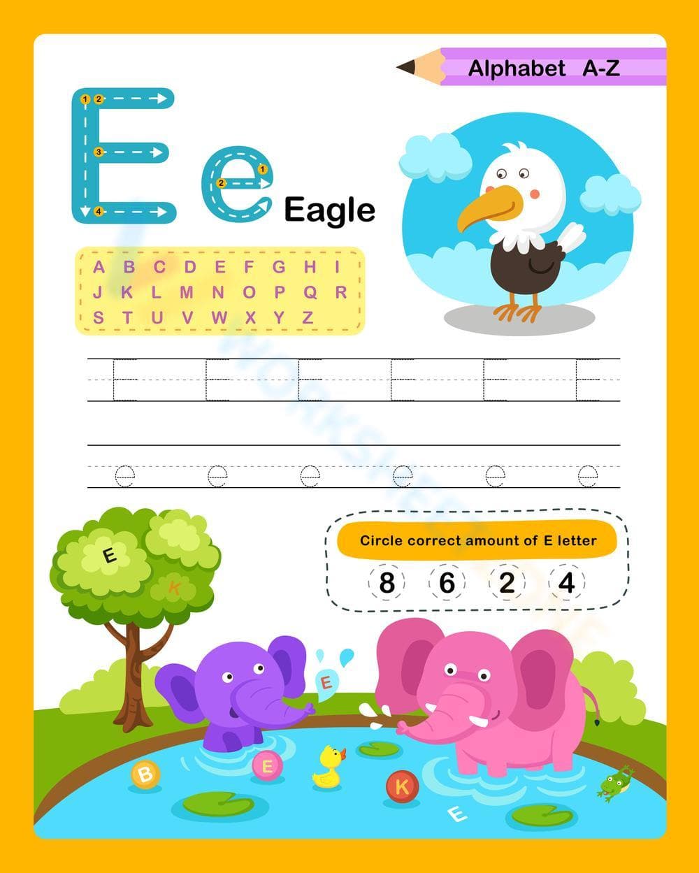Alphabet Letter E Tracing & Recognition - Page 1