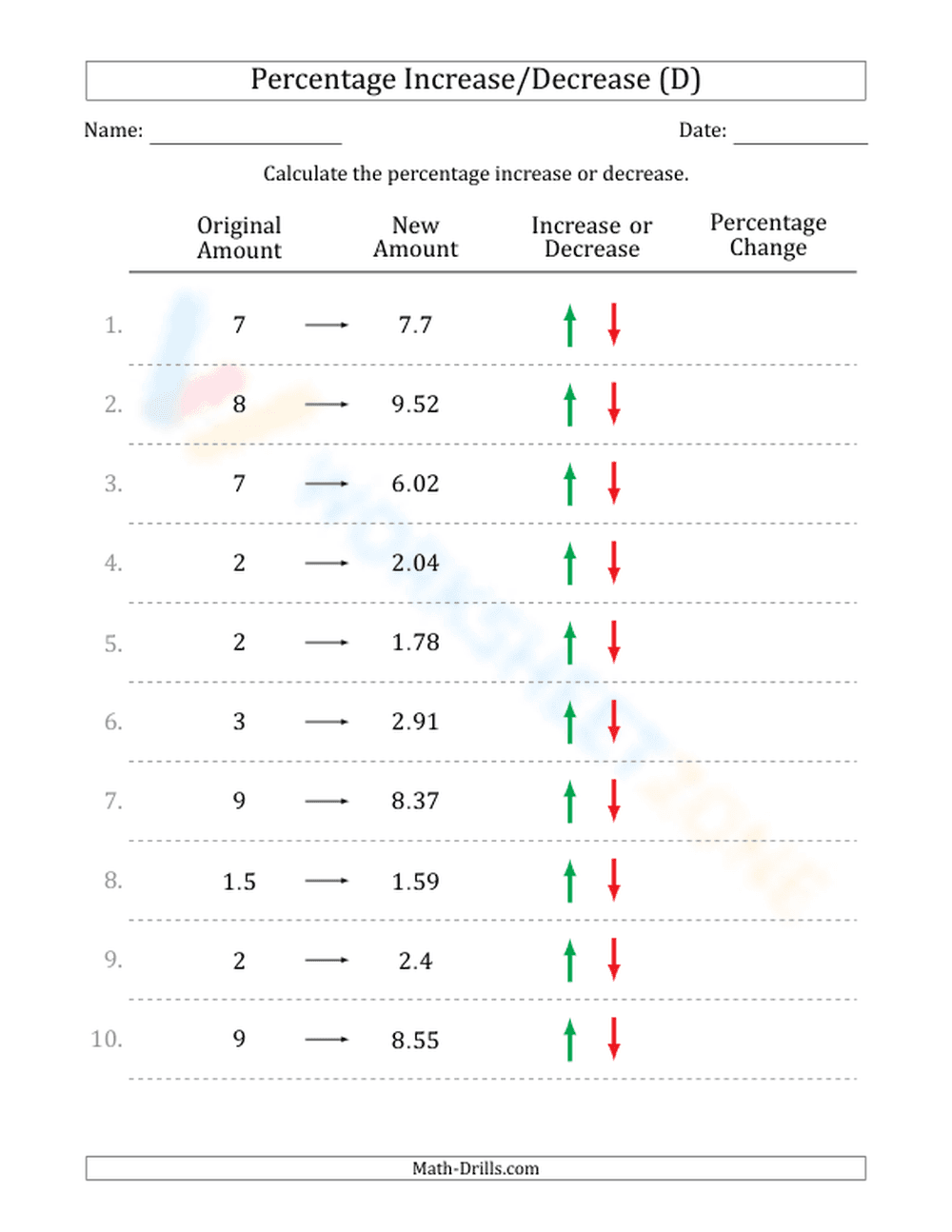 Percent increase/decrease - Page 1