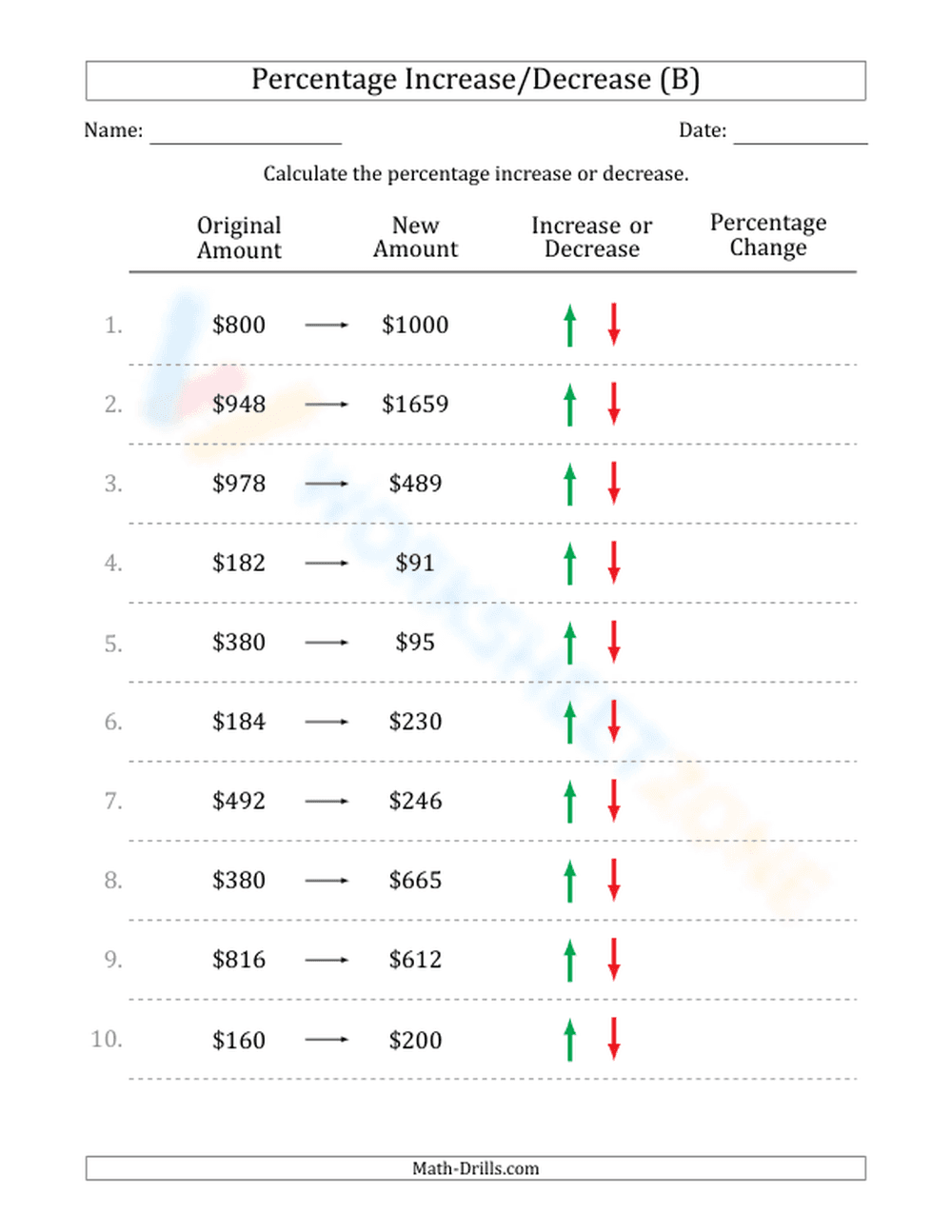 Percentage: Increase or decrease - Page 1