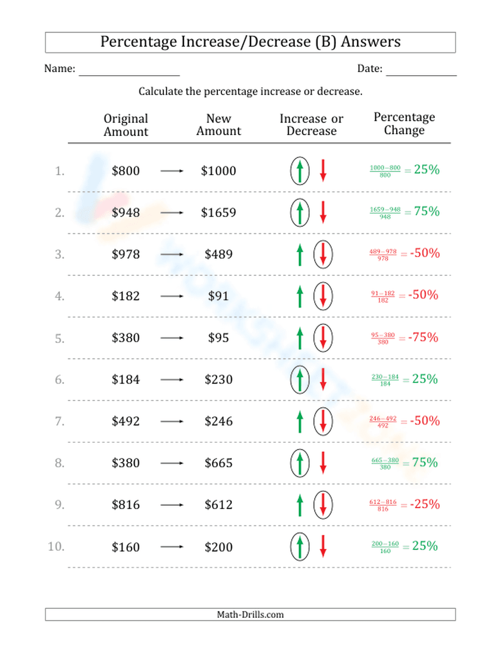 Percentage: Increase or decrease - Page 2